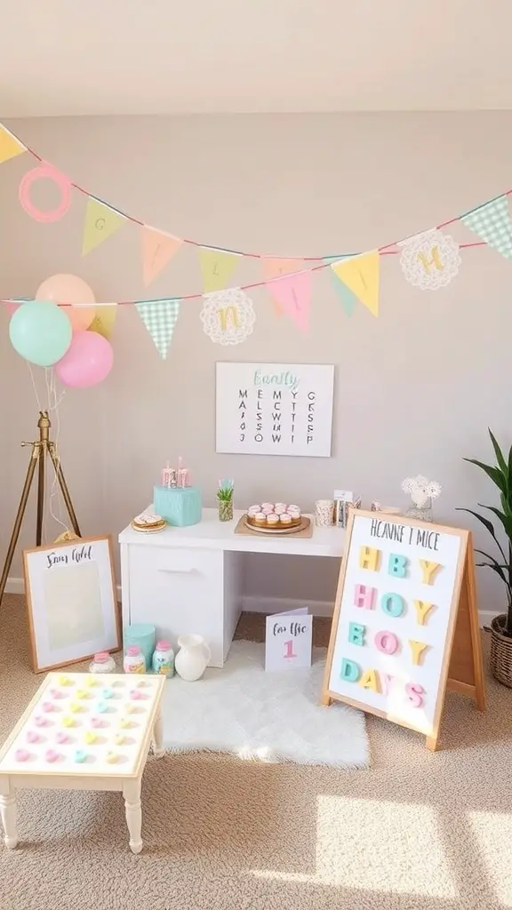 17 Creative Dollar Tree Baby Shower Ideas on a Budget 17 A colorful baby shower setup with balloons, banners, and games.