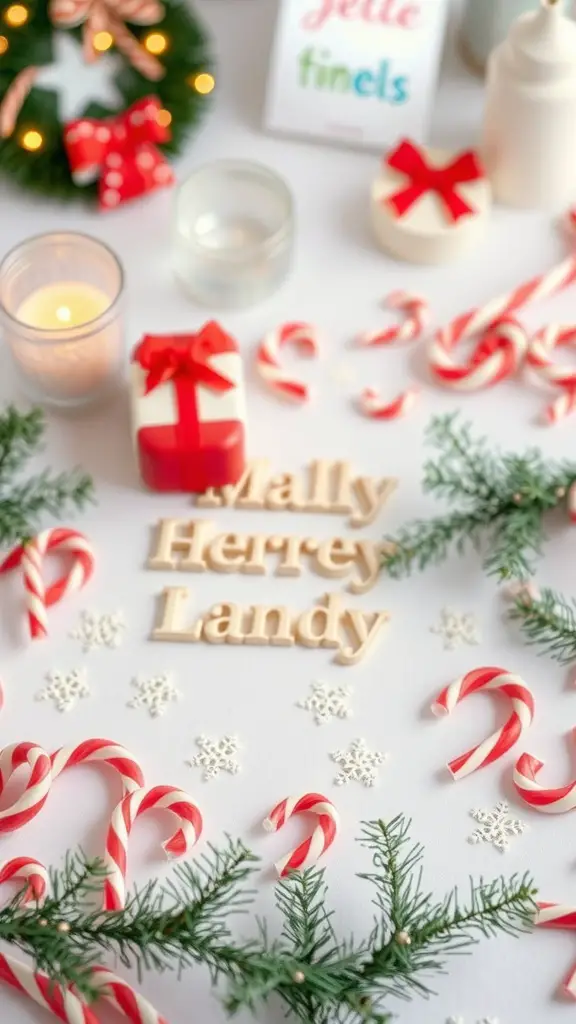 21+ Creative Christmas Decoration Ideas for a Festive Home 7 A festive arrangement featuring candy canes, greenery, and holiday decorations.