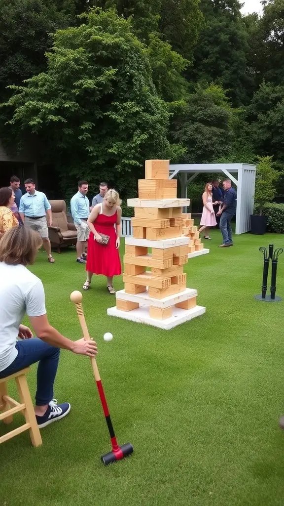 19 Whimsical Garden Party Ideas for Unforgettable Celebrations 4 Guests enjoying oversized garden games at a party
