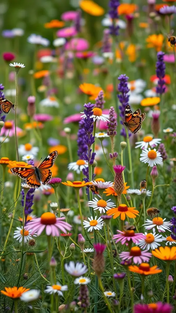 19 Stunning Mediterranean Garden Ideas You’ll Love 14 A vibrant wildflower meadow with butterflies and a variety of colorful flowers.