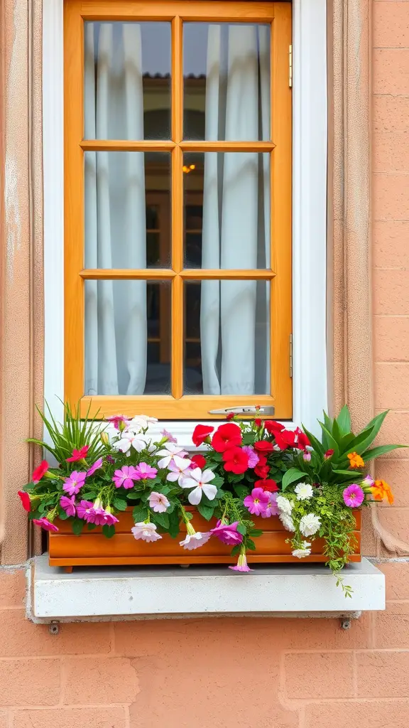17 Creative Indoor Garden Ideas to Transform Your Space 6 Colorful flower box on a window sill with various flowers