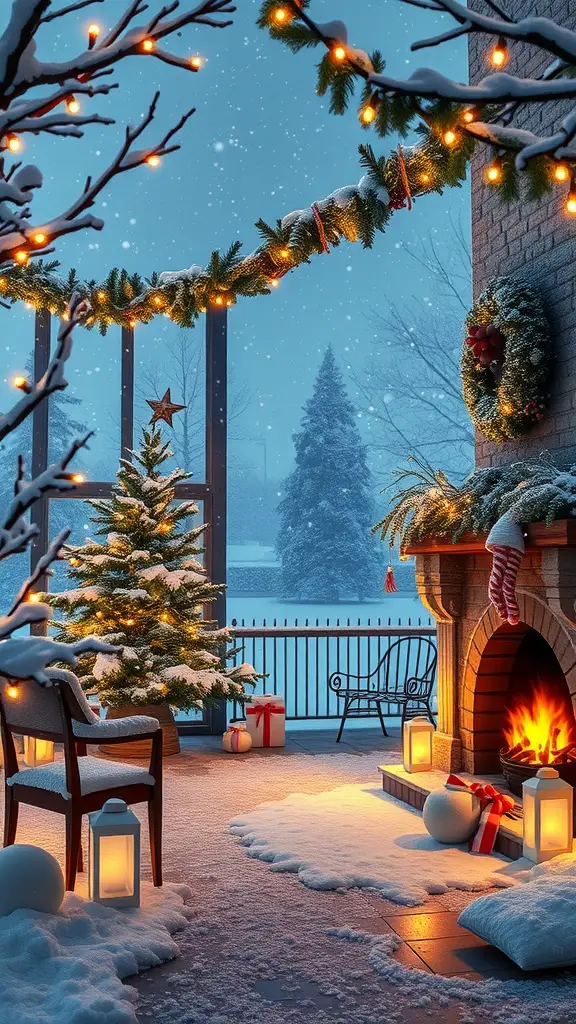 15 Creative Christmas Party Theme Ideas for Your Holiday Celebration 4 A winter wonderland scene featuring a decorated Christmas tree, fireplace, and snow outside.