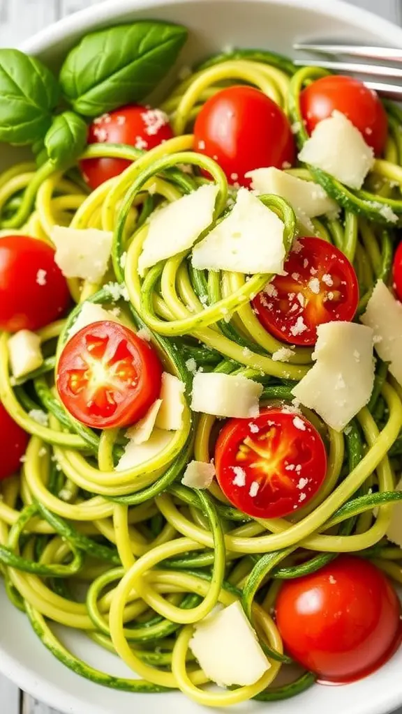 17 Creative Dish Garden Ideas to Elevate Your Space 5 A bowl of zucchini noodles topped with cherry tomatoes and parmesan cheese.