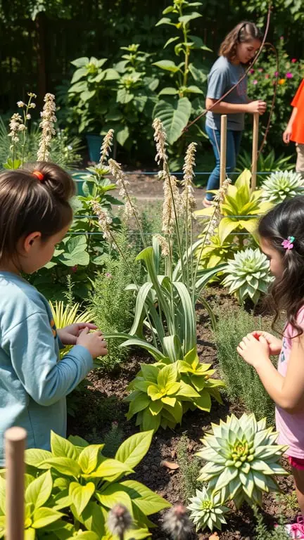 15 Inspiring Outdoor Learning Spaces for Creative Education 17 Children exploring a sensory garden filled with various plants.