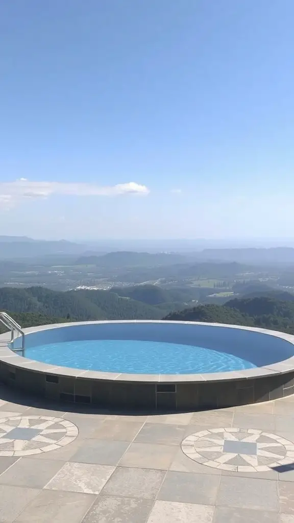 23+ Stunning Semi Inground Pool Ideas for Your Backyard Oasis 7 An elevated circular pool with stunning mountain views.