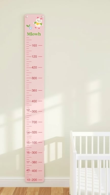 31+ Gorgeous Pink and Green Nursery Ideas for a Dreamy Space 12 A pink growth chart with a cute character, measuring height for a nursery.