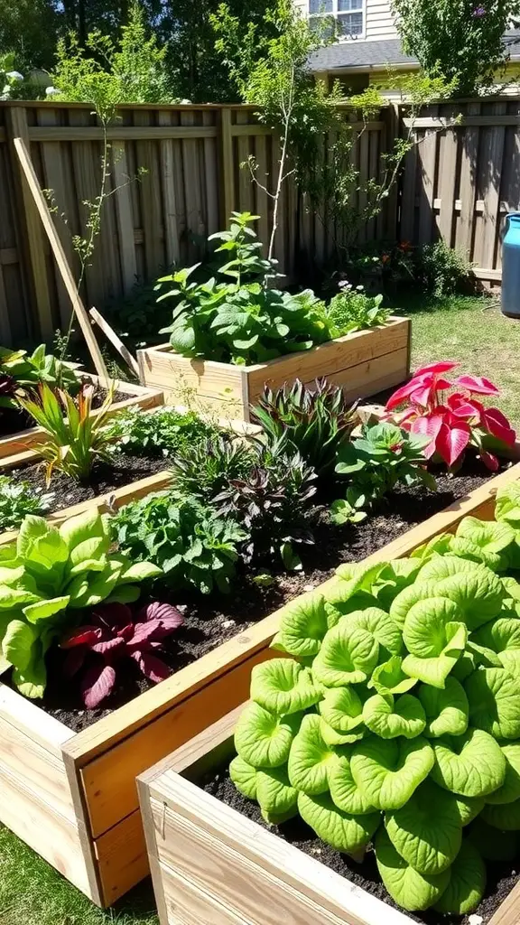 25+ Inspiring Hardscape Backyard Ideas for Your Outdoor Oasis 9 Raised garden beds filled with vegetables and herbs in a sunny backyard