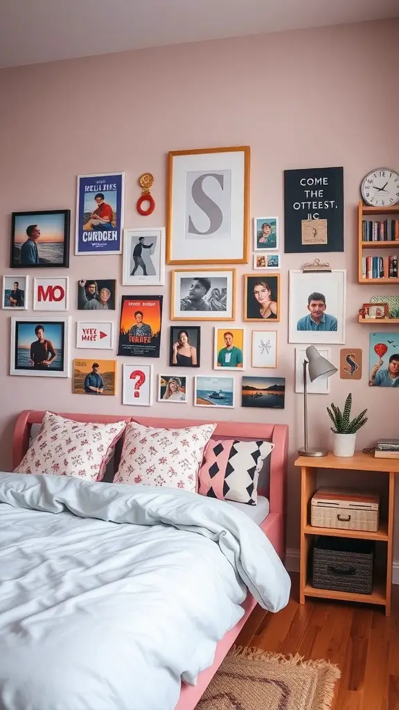 25+ Creative Bloxburg Teen Room Ideas You’ll Love 11 A colorful gallery wall with framed photos and art in a teen room