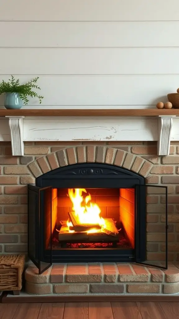 23+ Stunning Farmhouse Fireplace Decor Ideas to Transform Your Home 7 Cozy farmhouse fireplace with a glowing fire and rustic decor