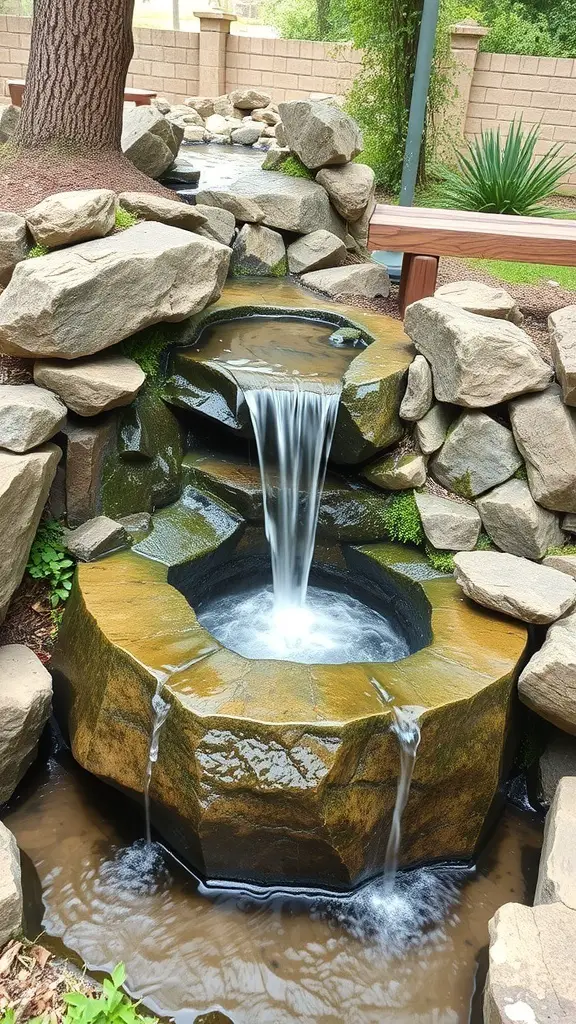 19+ Beautiful Small Garden Waterfalls to Transform Your Outdoor Space 21 Natural stone basin waterfall in a garden setting