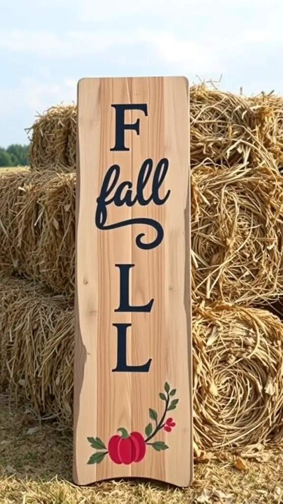 27+ Creative Fall Wood Crafts to Make This Season 15 Hand-painted wooden sign that says 'fall' with a pumpkin and greenery design.