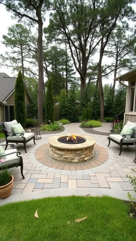 21+ Stunning Firepit Backyard Landscaping Ideas You’ll Love 14 A stylish firepit surrounded by pavers in a landscaped backyard