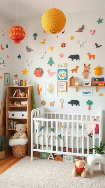 27+ Adorable Gender Neutral Baby Nursery Ideas You’ll Love 9 A colorful gender-neutral baby nursery with playful decorations, a crib, and a cozy reading nook.