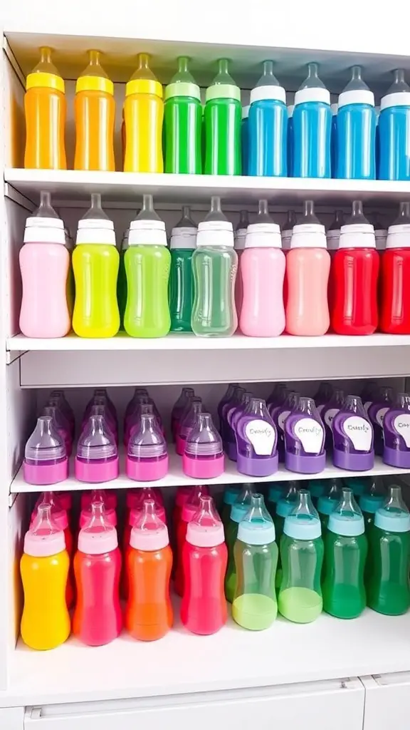 15+ Creative Baby Bottle Organization Ideas for a Clutter-Free Space 8 Color-coded baby bottles organized on shelves