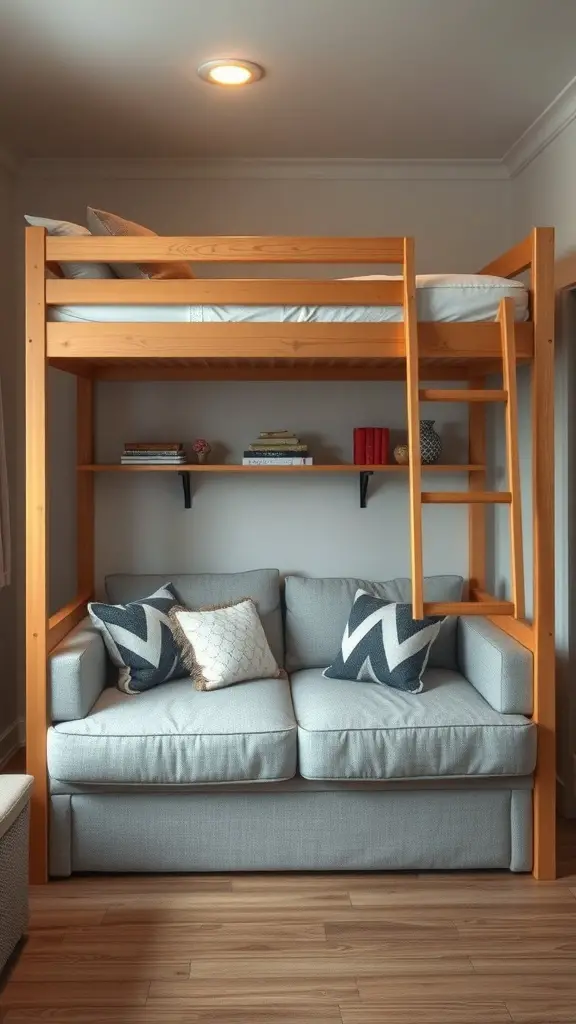 15+ Creative Adult Bunk Bed Ideas for Small Rooms 5 Bunk bed with a sofa underneath in a small room