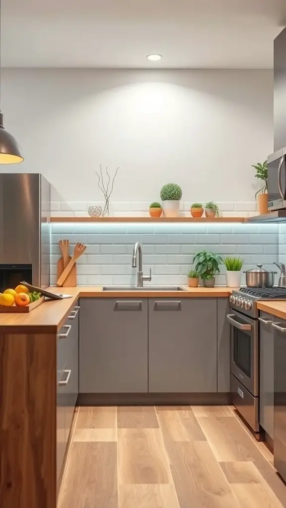 15+ Stunning Green Kitchen Designs You’ll Love 2 A modern kitchen featuring energy-efficient appliances and natural decor.
