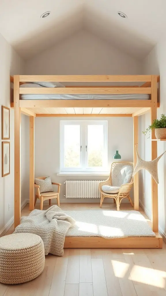 25+ Creative Loft Bed Ideas for Small Rooms 8 Scandinavian-inspired loft bed in a small room with a cozy seating area