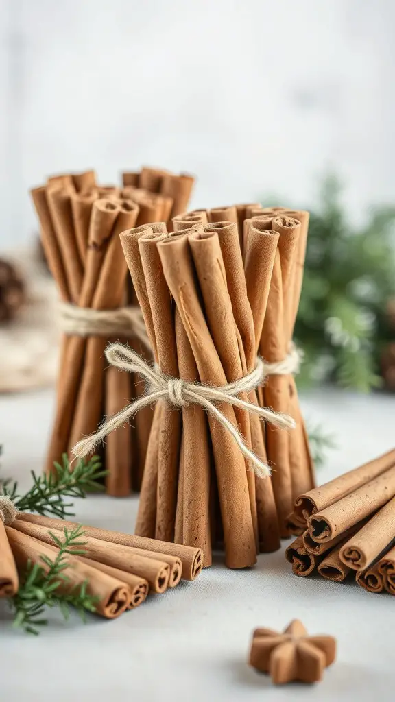 15 Stunning Fall Thanksgiving Decor Ideas You'll Love 11 Bundles of cinnamon sticks tied with twine, surrounded by greenery