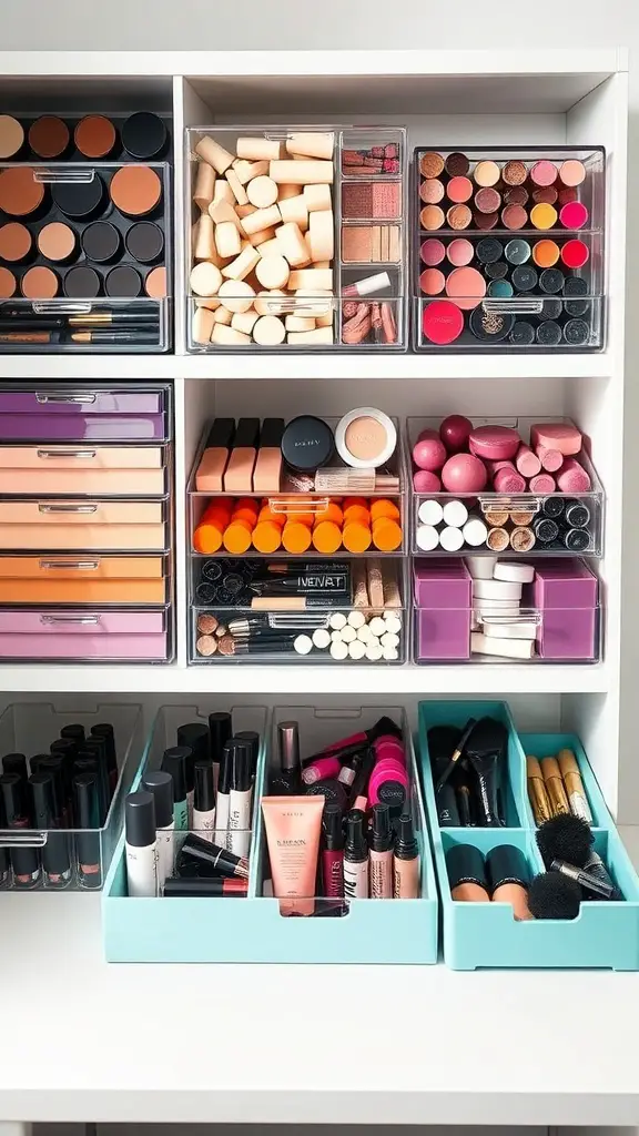 27+ Creative Vanity Organization Ideas You’ll Love 7 Organized makeup storage with color-coded bins and clear containers