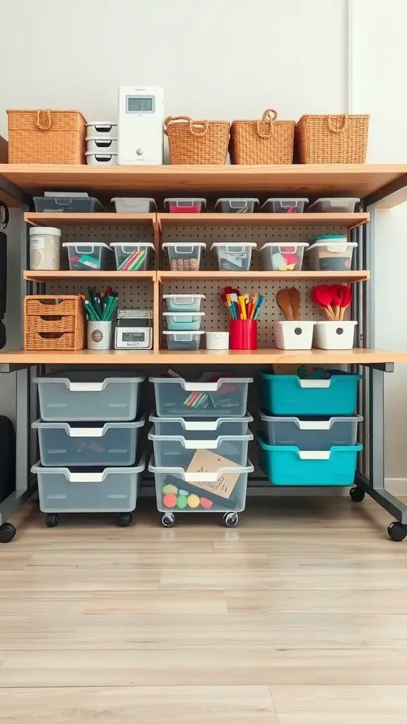 25 Creative Craft Organization Ideas You’ll Love 16 A well-organized under-desk storage area with baskets and bins