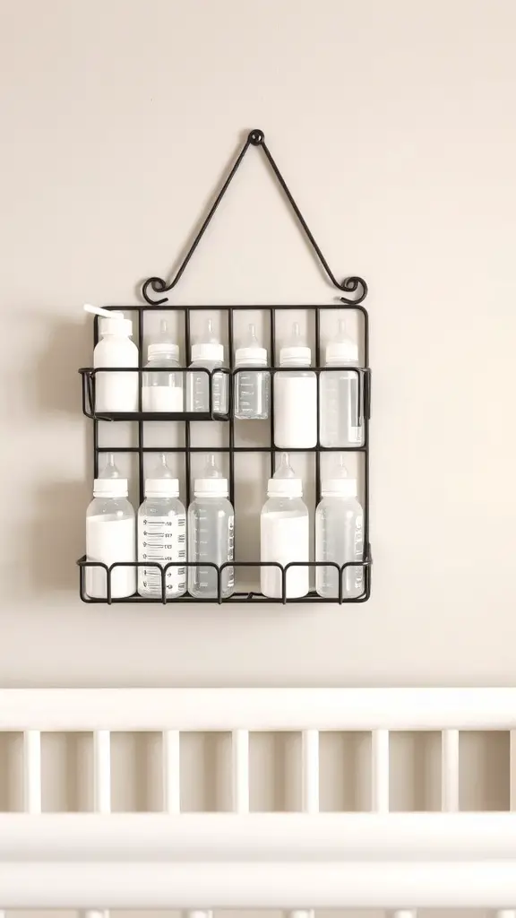 15+ Creative Baby Bottle Organization Ideas for a Clutter-Free Space 4 Wall-mounted bottle rack with various baby bottles organized neatly.