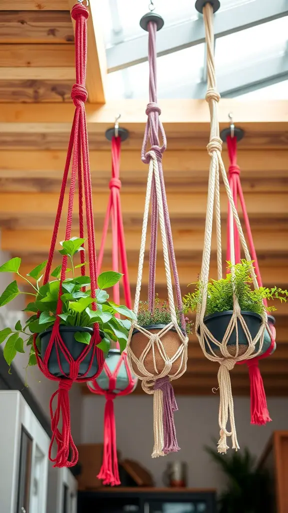 25+ Unique Plant Pot Designs You Need to Try 8 Colorful hanging macrame plant holders with various plants