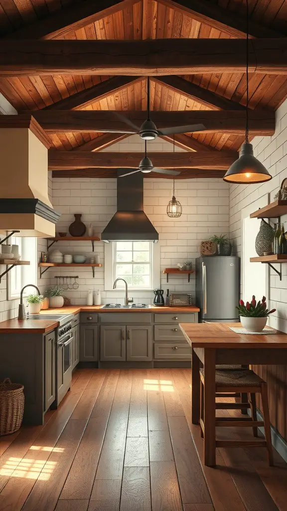 33+ Vintage Farmhouse Kitchen Ideas You'll Love 5 A vintage farmhouse kitchen featuring rustic wooden beams and shiplap walls