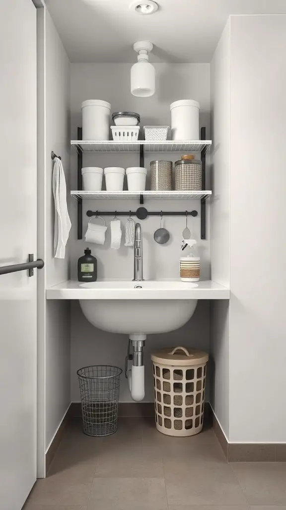 23+ Creative Under Sink Bathroom Organization Ideas with 15 Must-Have Items 3 Organized under sink area with shelves and storage containers