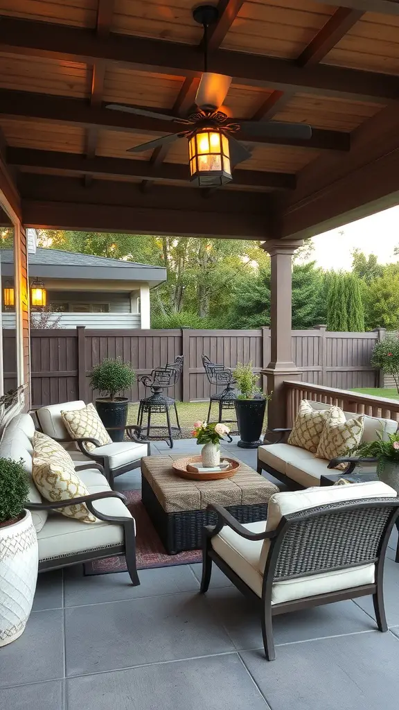 19+ Stunning Decks with Patios Underneath for Your Outdoor Oasis 6 Cozy outdoor living room with comfortable seating and decorative elements