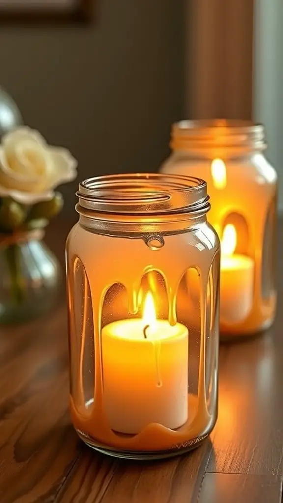 27+ Creative DIY Halloween Decorations You Can Make at Home 4 Candle holders with glowing candles inside a glass jar