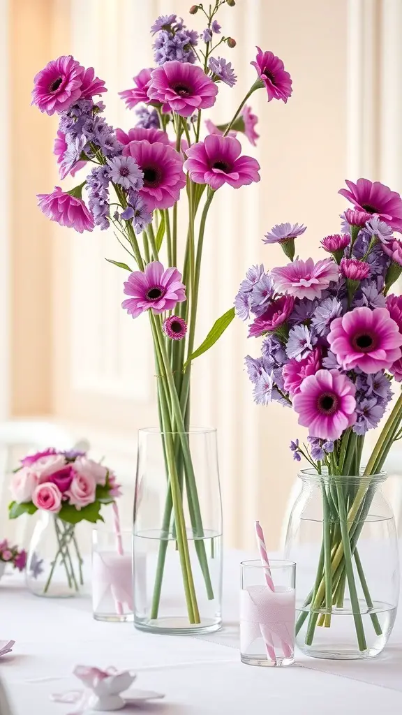 15+ Gorgeous Purple Baby Shower Ideas for a Magical Celebration 2 Purple floral arrangements for a baby shower