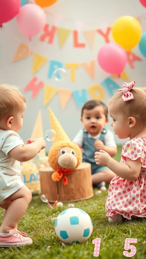 19+ Fun and Creative 1st Birthday Party Ideas for Your Little One 5 Toddlers playing at a birthday party with balloons and decorations