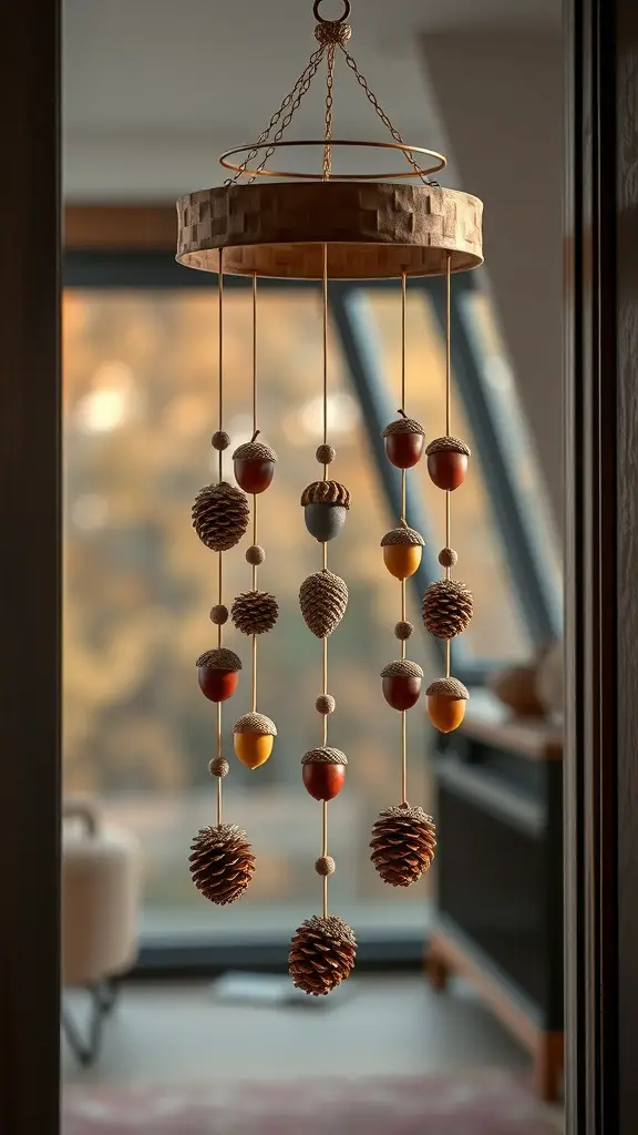 19+ Creative DIY Fall Door Hanger Ideas to Welcome the Season 10 A mobile made of acorns and pinecones hanging indoors