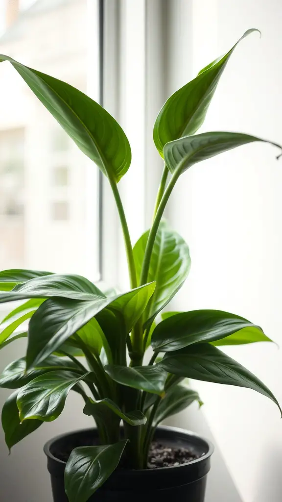 37+ Best Indoor Plants for Low Light Living Spaces 16 A healthy Rubber Plant with large, glossy leaves in a pot near a window.
