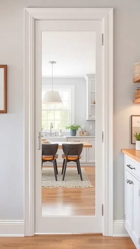 25+ Creative Pantry Door Ideas to Maximize Space and Style 7 A stylish pantry door with a mirror reflecting the kitchen interior.