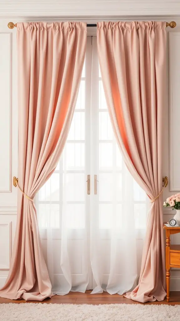 27+ Stunning Beige and Pink Bedroom Ideas for a Cozy Retreat 7 Pink curtains with beige drapery framing a window in a cozy bedroom