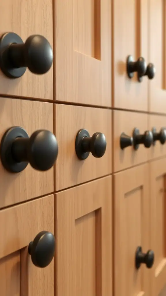 27+ Stunning Black and Natural Wood Kitchen Designs You’ll Love 2 Close-up of black hardware on natural wood cabinets