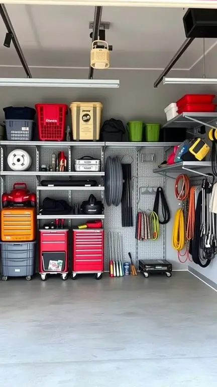 21+ Innovative Garage Layout Ideas You'll Love 2 A well-organized garage with vertical storage solutions including shelves, bins, and tools.