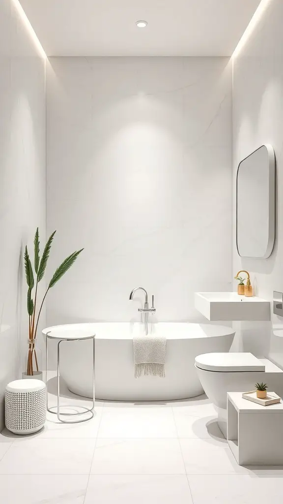25+ Spa Bathroom Ideas for a Relaxing Retreat at Home 2 A minimalist bathroom featuring a freestanding bathtub, simple decor, and natural elements.