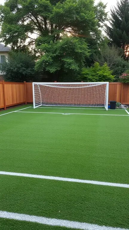 17+ Inspiring Turf Backyard Ideas for a Gorgeous Outdoor Space 5 Backyard sports area with turf and a soccer goal