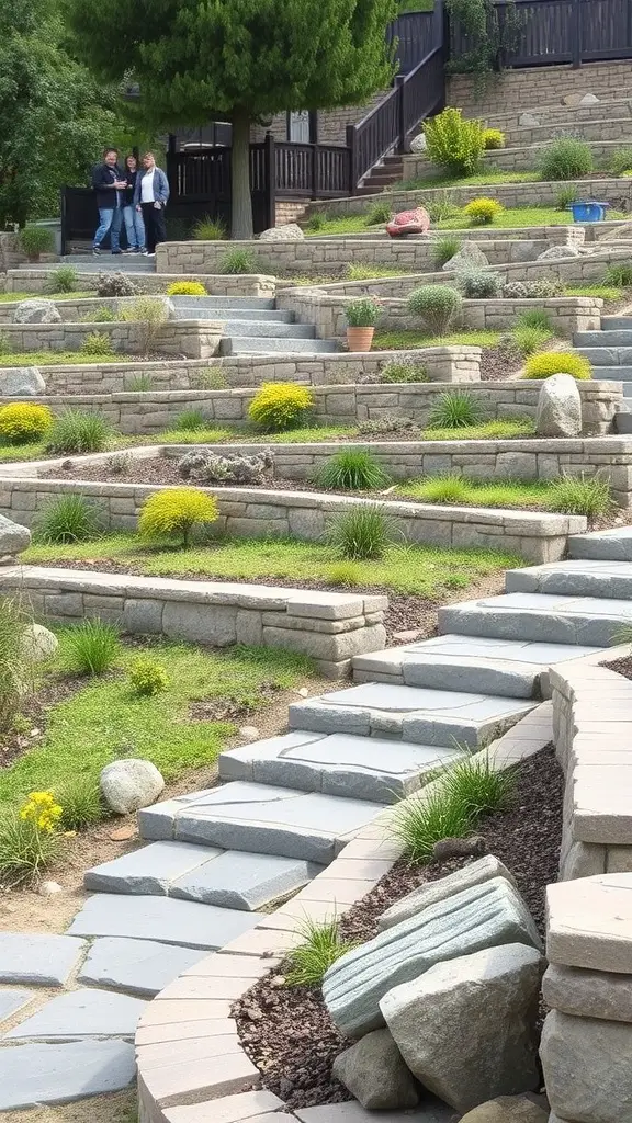 19+ Inspiring Terraced Landscaping Ideas for Your Outdoor Space 13 Terraced landscaping with stone steps and greenery