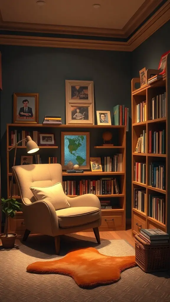 25+ Creative Bloxburg Teen Room Ideas You’ll Love 15 A cozy reading corner with an armchair, bookshelves, and natural light.