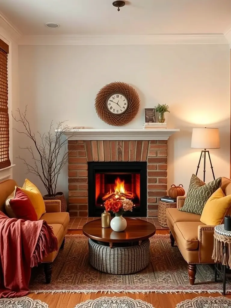21+ Stunning Electric Fireplace Wall Ideas to Transform Your Space 10 Cozy nook featuring an electric fireplace with brick surround, comfortable seating, and decorative elements.