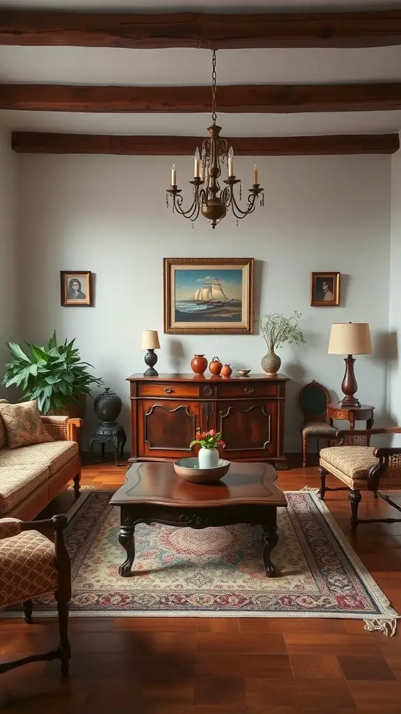 Cozy grandma core living room with antique furniture and decor