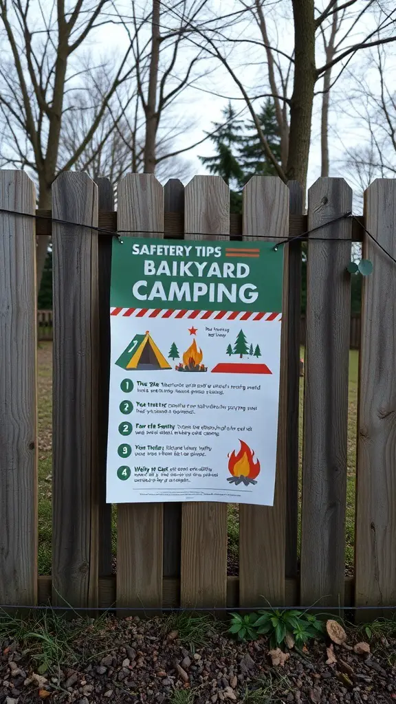 Safety tips for backyard camping displayed on a sign