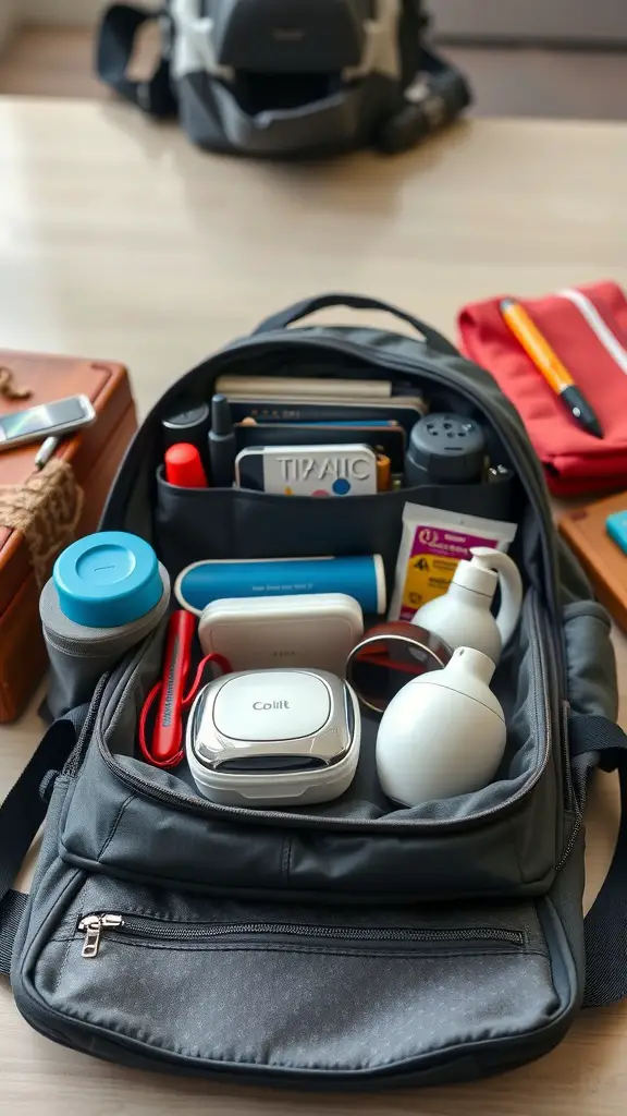 A well-organized backpack with various compartments for efficient packing.