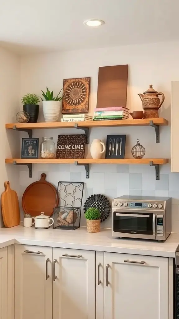 27+Creative Ideas for Decorating Space Above Kitchen Cabinets 15 Custom shelving above kitchen cabinets with decorative items and plants