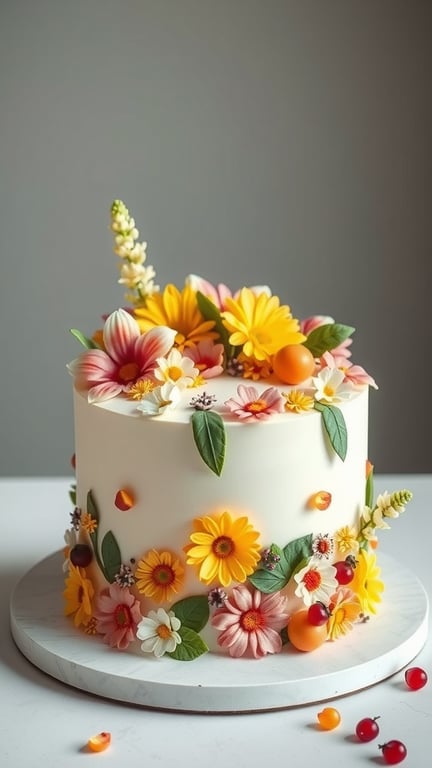 29+ Homegrown Baby Shower Theme Ideas with 15 Must-Have Items 5 A beautifully decorated cake with colorful flowers and greenery, perfect for a natural themed baby shower.