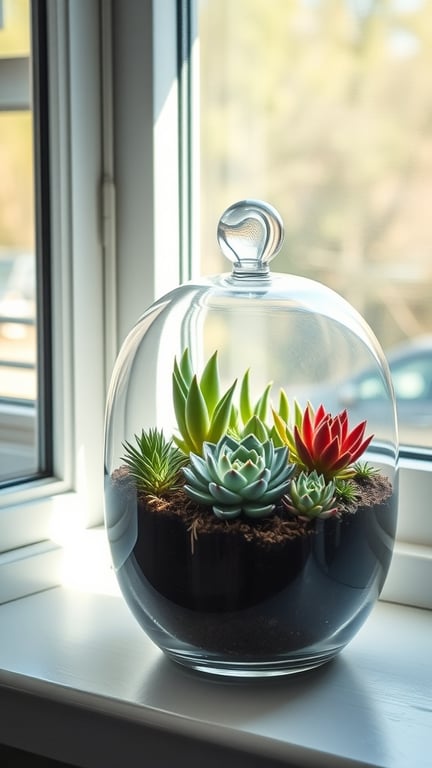 17+ Creative Mini Garden Ideas for Small Spaces 9 A glass terrarium filled with various succulents, sitting on a windowsill