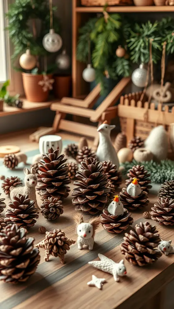 25+ Festive Christmas Craft Ideas to Get You in the Holiday Spirit 17 Children crafting with pine cones on a table, surrounded by holiday decorations.